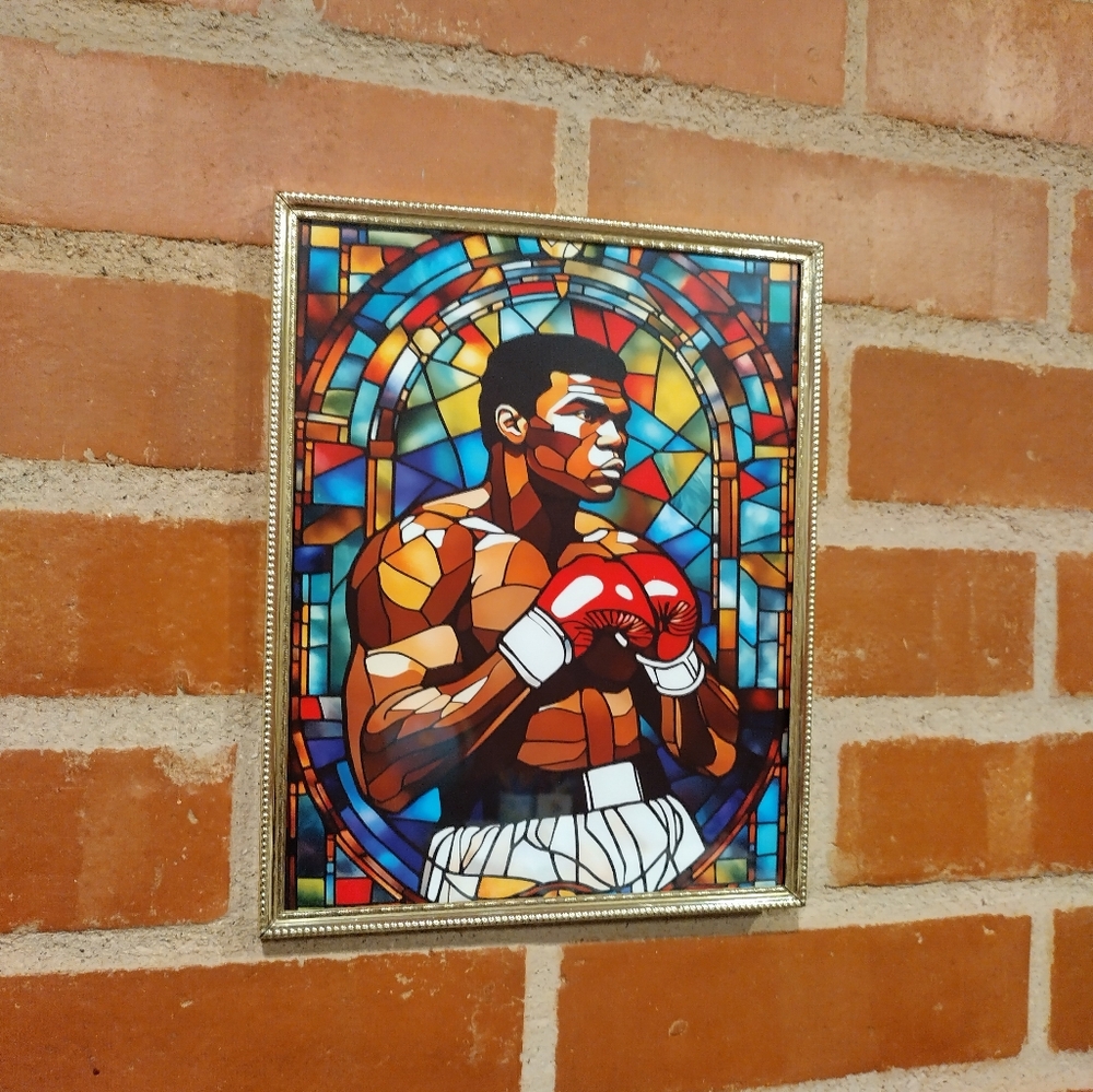 Boxer Muhammad Ali Stained Glass Style Framed Art Print